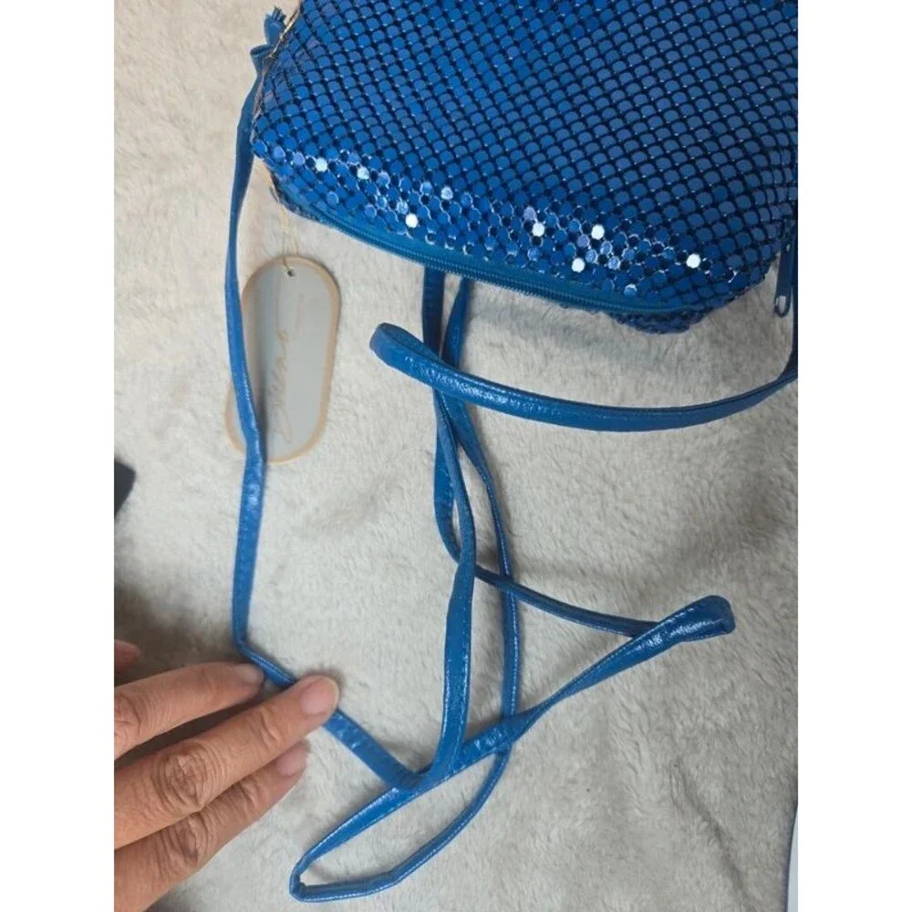 Vintage 80s Y2K Retro Bueno California Royal Blue Metal Mesh Handbag Crossbody B